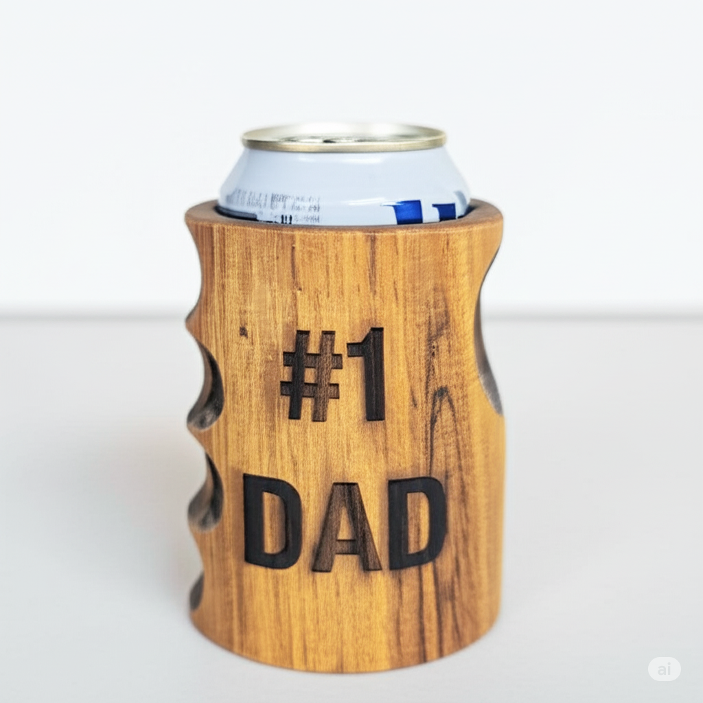 Engraved #1 DAD Wooden Beer Can Cooler