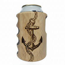 Load image into Gallery viewer, Engraved Anchor Wooden Beer Can Cooler