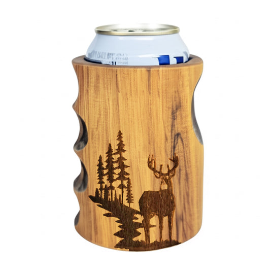 Engraved Buck Wooden Beer Can Cooler