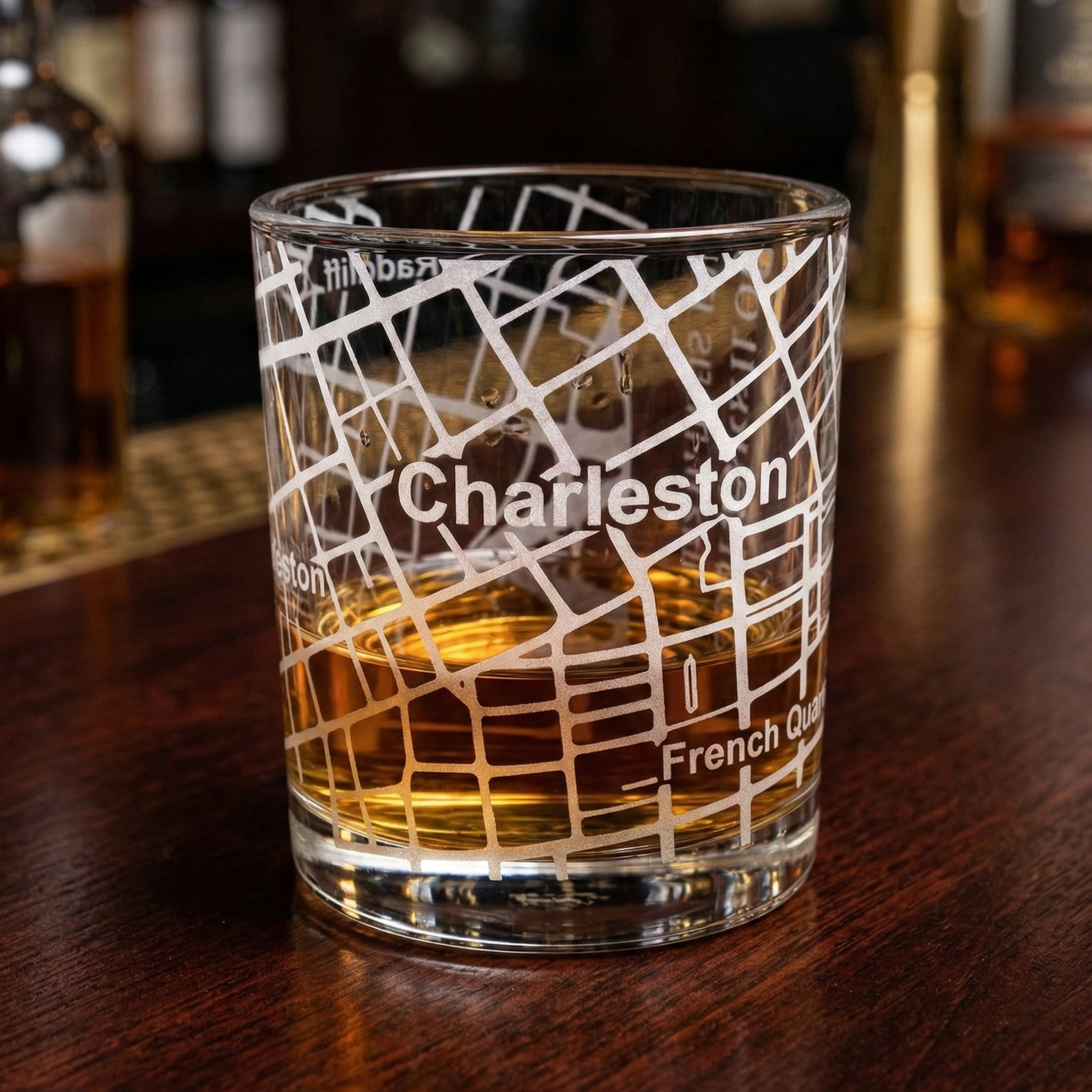 Charleston, SC Map Engraved Whiskey Glass