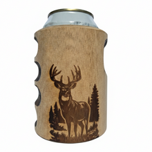 Load image into Gallery viewer, Engraved Buck Wooden Beer Can Cooler
