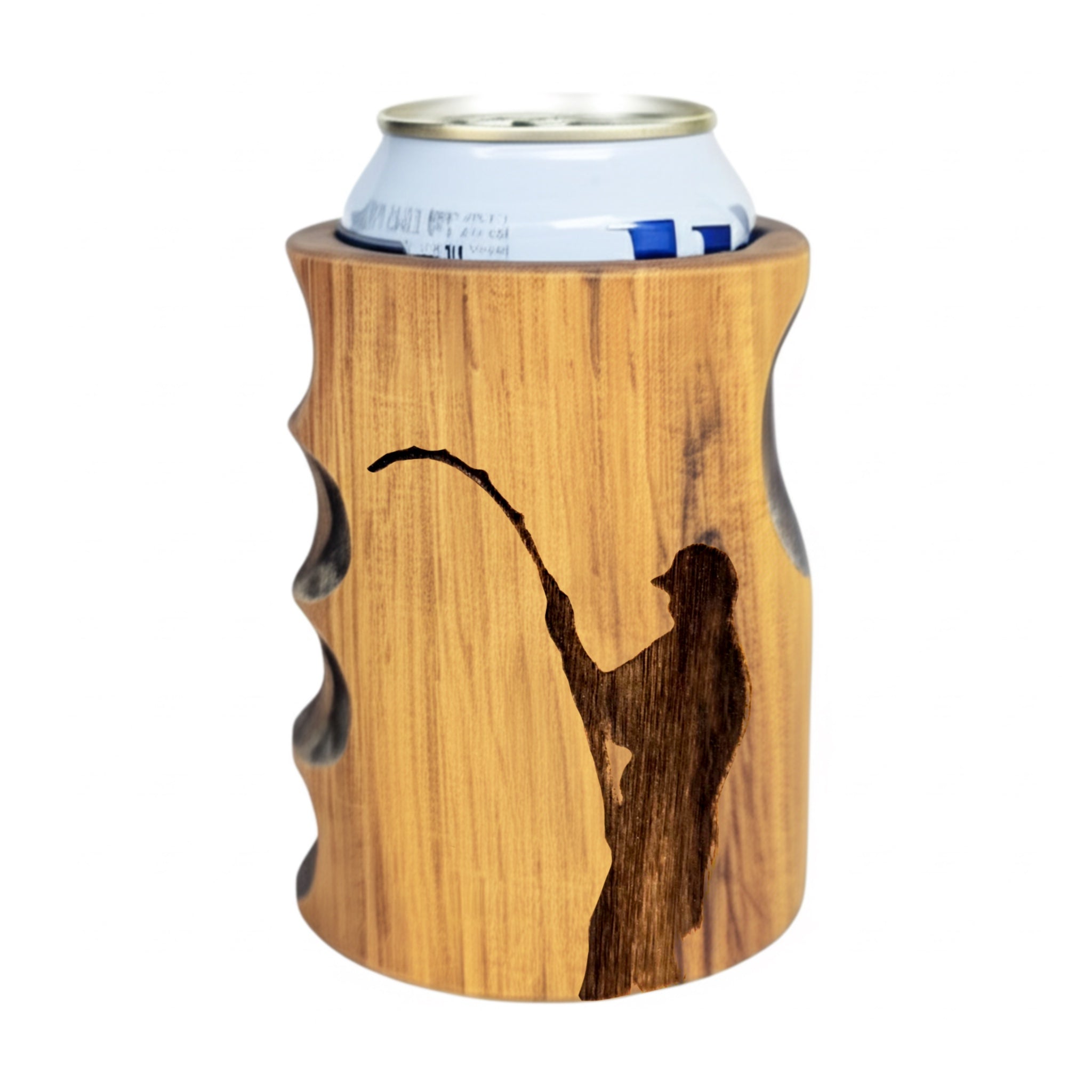 Engraved Fisherman Wooden Beer Can Cooler
