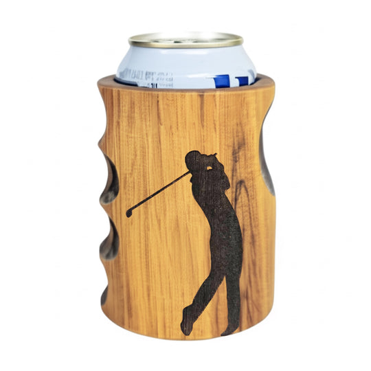 Engraved Golfer Wooden Beer Can Cooler