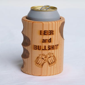 Engraved "Beer and BS" Wooden Beer Can Cooler