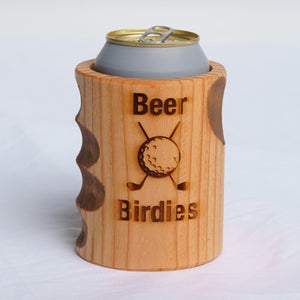 Engraved "Beer Birdies" Wooden Beer Can Cooler