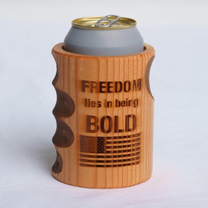 Engraved "Freedom is Bold" Wooden Beer Can Cooler