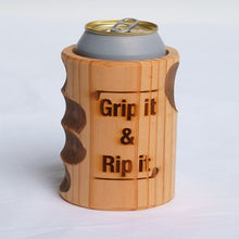 Load image into Gallery viewer, Engraved &quot;Grip It and Rip It&quot; Wooden Beer Can Cooler