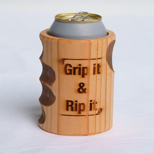 Engraved "Grip It and Rip It" Wooden Beer Can Cooler