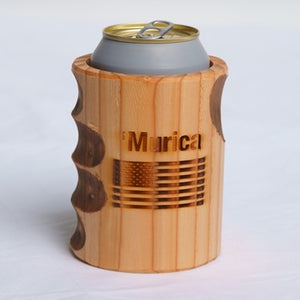 Engraved "Murica" Wooden Beer Can Cooler