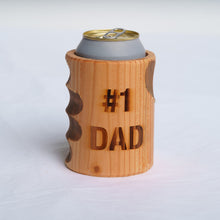 Load image into Gallery viewer, Engraved #1 DAD Wooden Beer Can Cooler