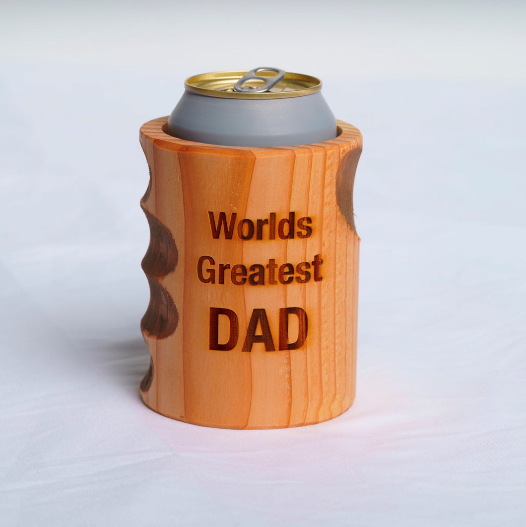 Engraved World's Greatest Dad Wooden Beer Can Cooler