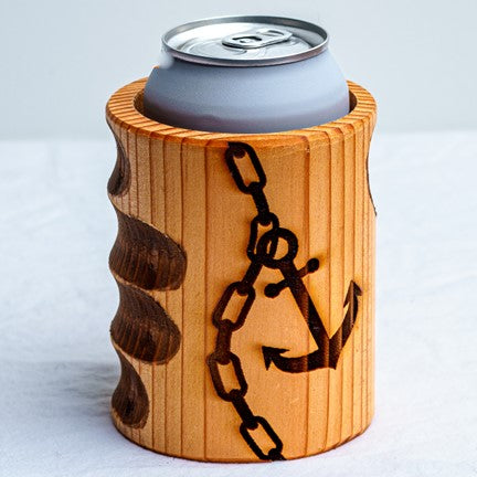 Engraved Anchor Wooden Beer Can Cooler
