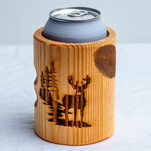 Load image into Gallery viewer, Engraved Buck Wooden Beer Can Cooler