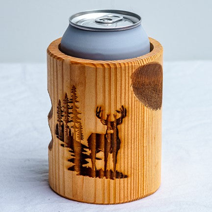 Engraved Buck Wooden Beer Can Cooler – Well Designed Wood