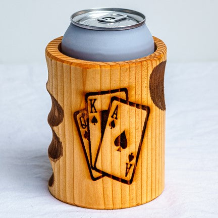 Engraved Playing Cards Wooden Beer Can Cooler – Well Designed Wood