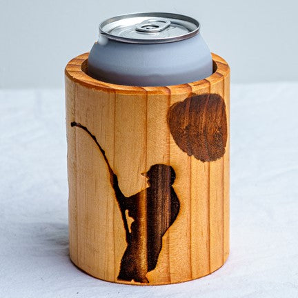Engraved Fisherman Wooden Beer Can Cooler
