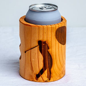 Engraved Golfer Wooden Beer Can Cooler