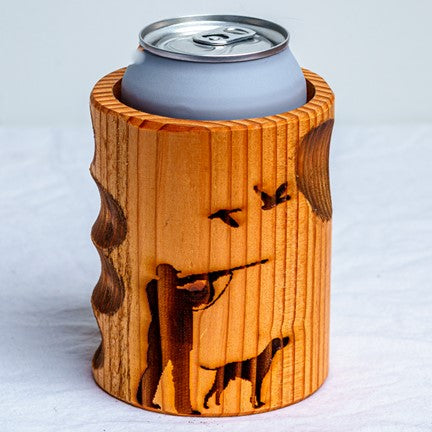 Engraved Buck Wooden Beer Can Cooler